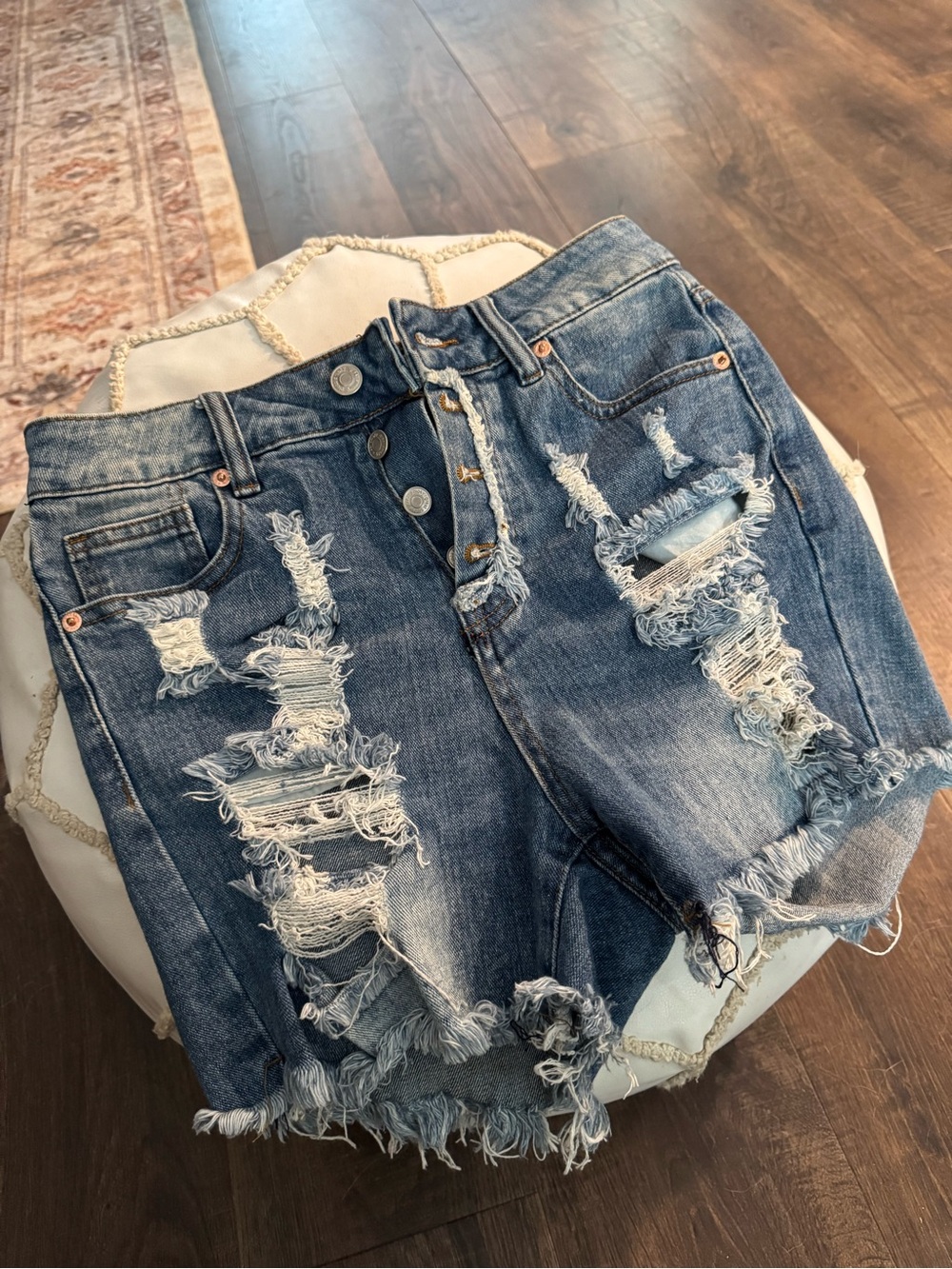 Los Angeles Distressed Blue Denim Shorts - Picture 1 of 7